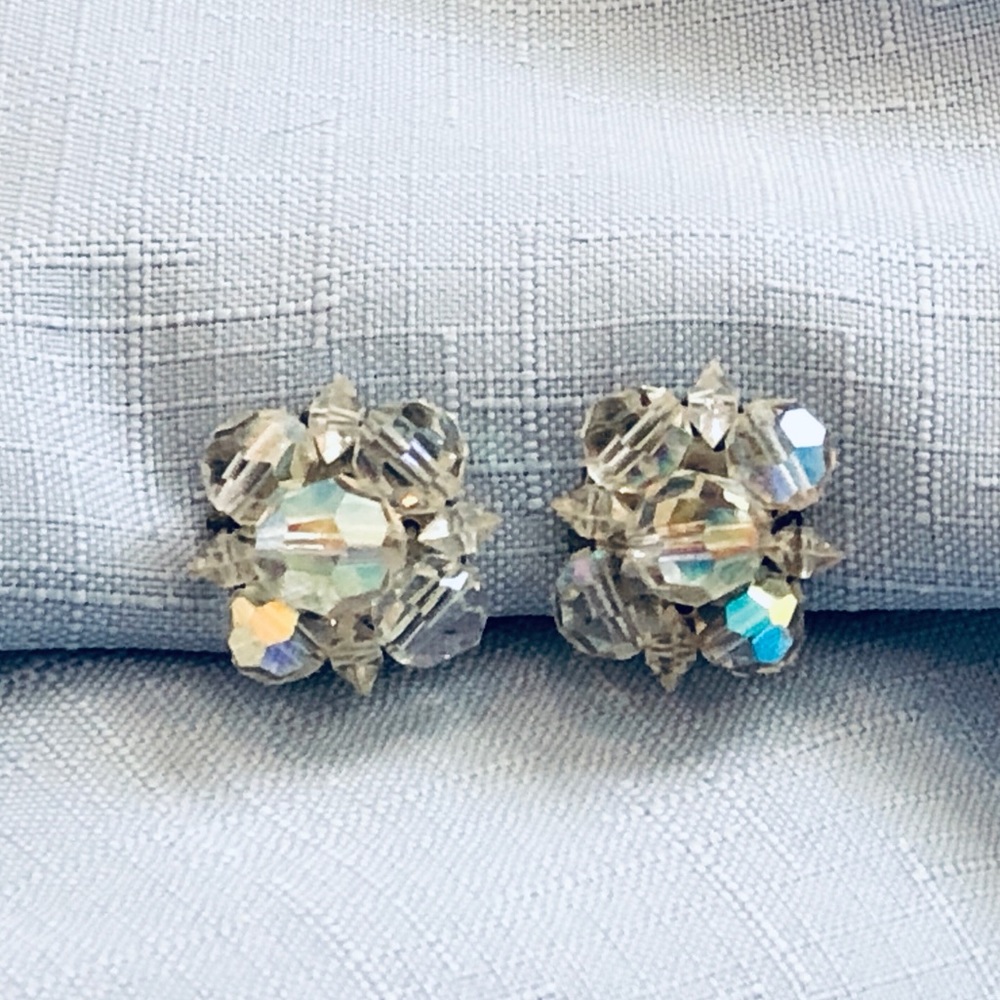 Vintage AB Crystal Beaded Clip On Earrings